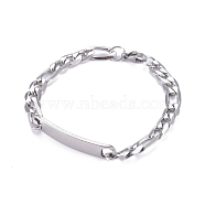 304 Stainless Steel Figaro Chain ID Bracelets, with Lobster Claw Clasps, Stainless Steel Color, 8-1/2 inch(21.5cm)(BJEW-G631-01P)