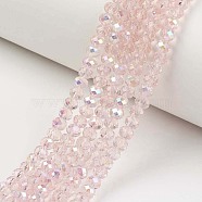 Electroplate Glass Beads Strands, Half Rainbow Plated, Faceted, Rondelle, Pink, 10x8mm, Hole: 1mm, about 63~65pcs/strand, 19.2~20 inch(48~50cm)(X-EGLA-A034-T10mm-L18)