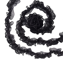 WADORN 10M Double Layer Polyester Flower Elastic Lace Trim, Hair Accessories Making, Black, 1-1/2 inch(37mm), about 10.94 Yards(10m)/Box(OHAR-WR0001-02C)