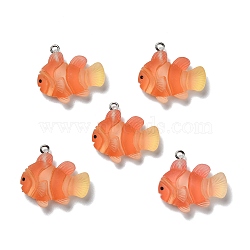 Opaque Resin Pendants, with Platinum Tone Iron Loops, Frosted, Fish, Dark Orange, 24.5x26.5x7mm, Hole: 2mm(RESI-D055-091P-01)