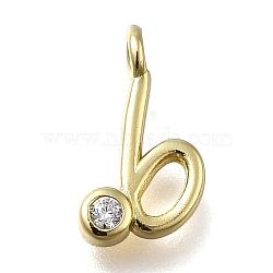 Brass Micro Pave Cubic Zirconia Pendants, Letter Charms, Rack Plating, Long-Lasting Plated, Cadmium Free & Lead Free, Letter B, 13x7x2mm, Hole: 1.6mm(KK-B132-12G-B)