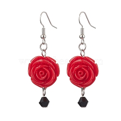 Resin Dangle Earrings, with Brass Findings, Halloween Rose, Platinum, Red, 54x18mm, 4pair/set(EJEW-JE06013-S)