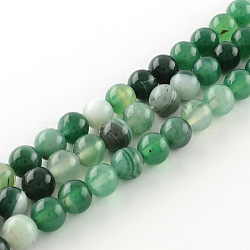 Dyed Natural Striped Agate/Banded Agate Round Bead Strands, Medium Sea Green, 8mm, Hole: 1mm, about 48pcs/strand, 14.9 inch(X-G-R342-8mm-06)