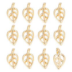 60Pcs Brass Charms, Leaf, Real 18K Gold Plated, 9.5x5.5x3.5mm, Hole: 1.5mm(KK-GO0001-22)