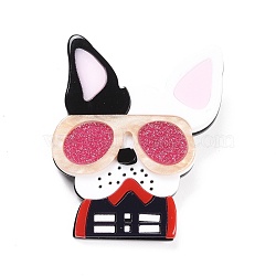 Dog with Glasses Acrylic Badge, Cartoon Animal Lapel Pin for Backpack Clothes, Cerise, 59.5x46x7mm(JEWB-C013-12)