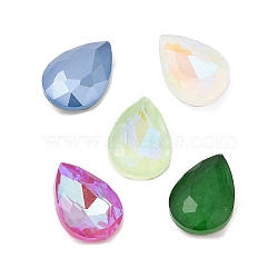 Glass Rhinestone Cabochons, Flat Back & Back Plated, Faceted Teardrop, Mixed Color, 14x10x5mm(GLAA-B012-62)