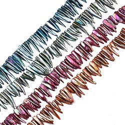 Electroplated Natural Freshwater Shell Beads, Teardrop, AB Color, Colorful, 14~34x4~11x2~7mm, Hole: 1mm, about 57~78pcs/strand, 14.37 inch~15.35 inch(36.5~39cm)(SHEL-N026-197A)