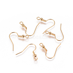 304 Stainless Steel Earring Hooks, with Horizontal Loop, Golden, 20x20x3mm, Hole: 2mm, 22 Gauge, Pin: 0.6mm(STAS-F227-30-G)