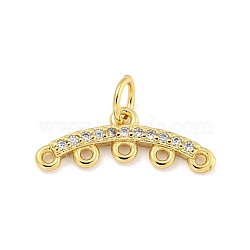 Brass Micro Pave Clear Cubic Zirconia Chandelier Component Links, Arcuated Necklaces Connector Clasps, with Jump Ring, Real 18K Gold Plated, 7x18.5x2mm, Hole: 1mm(KK-NH0003-01G)