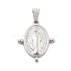 Brass Religion Virgin Miraculous Medal Chandelier Component Links, Platinum, Rack Plating, Lead Free & Cadmium Free, Long-Lasting Plated, Oval, 30x24.5x5mm, Hole: 7.5x3.5mm(KK-L228-22B-P)