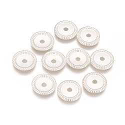 Brass Beads, Long-Lasting Plated, Pattern Pressing, Flat Round, Matte Silver Color, 11x1.5mm, Hole: 2mm(KK-K238-23MS)