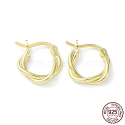 925 Sterling Silver Hoop Earrings, Twist Wire, with S925 Stamp, Real 18K Gold Plated, 14x3x13mm(EJEW-K258-15A-G)