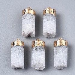 Natural Druzy Agate Pendants, with Golden Iron Loop, Column, 28~40x11~13mm, Hole: 1.8mm(G-S359-315)