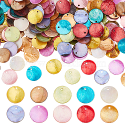160Pcs 10 Colors Spray Paint Natural Akoya Shell Pendants, Mother of Pearl Shell Disc Charms, Mixed Color, 15x1~3mm, Hole: 1.1~1.5mm, 16pcs/color(SHEL-ME0001-07)