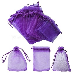 30Pcs 4 Styles Rectangle Organza Bags Jewellery Storage Pouches Wedding Favour Party Mesh Drawstring Gift, Purple, 9~18x7~13cm(OP-FS0001-01E)