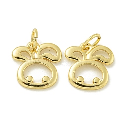 Rack Plating Brass Pendants, with Jump Rings, Long-Lasting Plated, Lead Free & Cadmium Free, Zodiac Charm, Rabbit, 11.8x11.5x1.5mm, Hole: 3.5mm(KK-K386-01L-G)