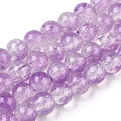 Transparent Crackle Baking Painted Glass Beads Strands, Imitation Opalite, Round, Lilac, 8.5x7.5mm, Hole: 1.5mm, about 107~109pcs/strand, 30.71 inch~31.30 inch(78~79.5cm)(DGLA-T003-01A-10)