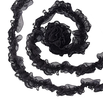 WADORN 10M Double Layer Polyester Flower Elastic Lace Trim, Hair Accessories Making, Black, 1-1/2 inch(37mm), about 10.94 Yards(10m)/Box