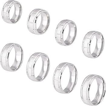 DICOSMETIC 8Pcs 8 Size 201 Stainless Steel Grooved Finger Ring for Men Women, Stainless Steel Color, Inner Diameter: US Size 5 1/4~14(15.9~23mm), 1Pc/size