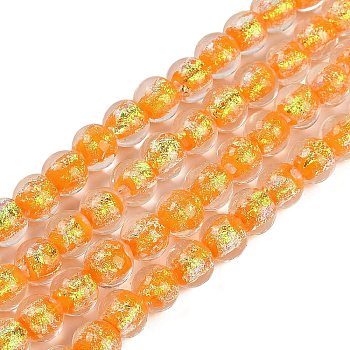 Handmade Foil Lampwork Beads Strands, Round, Orange, 10mm, about 40pcs/strand, 14.57''(37cm)