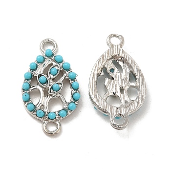 Alloy Connector Charms with Synthetic Turquoise, Teardrop Links with Tree, Nickel, Platinum, 22x12x3.5mm, Hole: 2mm