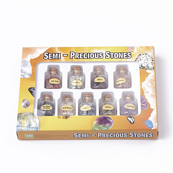 Glass Wishing Bottle Pendants, with Natural & Synthetic  Mixed Stone Chip Beads, with Jewelry Box, 35x22mm, 9bottle/box
