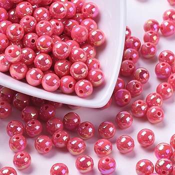 Eco-Friendly Poly Styrene Acrylic Beads, AB Color Plated, Round, Fuchsia, 12mm, Hole: 1.1mm, about 550pcs/500g