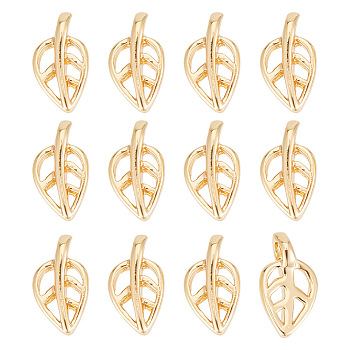 60Pcs Brass Charms, Leaf, Real 18K Gold Plated, 9.5x5.5x3.5mm, Hole: 1.5mm