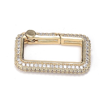 Brass Micro Pave Clear Cubic Zirconia Spring Gate Rings, Long-Lasting Plated, Rectangle, Real 18K Gold Plated, 23x13.7x3.7mm
