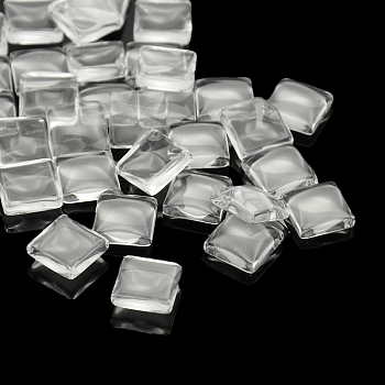 Transparent Glass Square Cabochons, Clear, 8x8x3mm