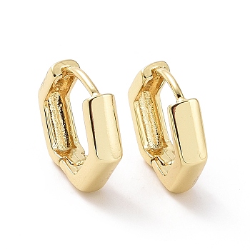 Brass Hexagon Hinged Hoop Earrings for Women, Long-Lasting Plated, Cadmium Free & Nickel Free & Lead Free, Real 18K Gold Plated, 14x15.5x3.5mm, Pin: 0.8mm