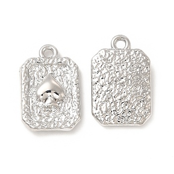 Rack Plating Alloy Pendants, Cadmium Free & Lead Free, Rectangle Charms with Spade Sign, Platinum, 17.5x11x3mm, Hole: 1.5mm