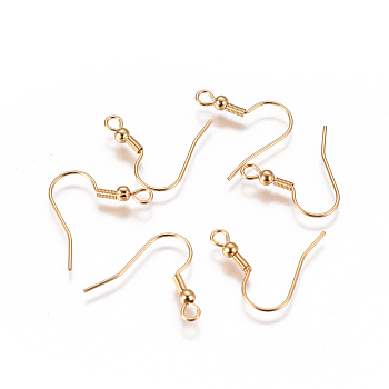 304 Stainless Steel Earring Hooks, with Horizontal Loop, Golden, 20x20x3mm, Hole: 2mm, 22 Gauge, Pin: 0.6mm