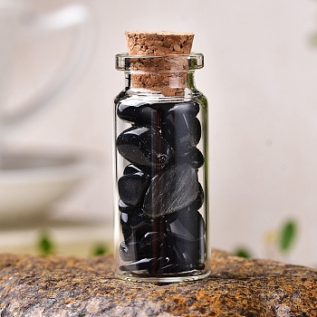 Glass Wishing Bottles, Reiki Natural Obsidian Drift Chip Beads inside for DIY Jewelry Making Home Decoration, 22x30mm