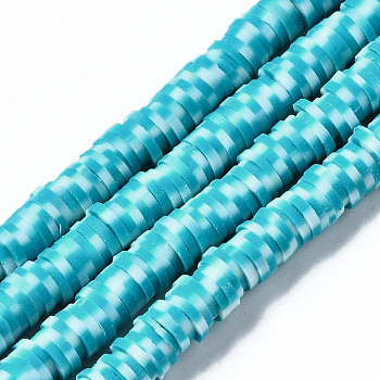 Handmade Polymer Clay Beads Strands, for DIY Jewelry Crafts Supplies, Heishi Beads, Disc/Flat Round, Sky Blue, 6x0.5~1mm, Hole: 1.8mm, about 320~447pcs/strand, 15.75 inch~16.14 inch(40~41cm)