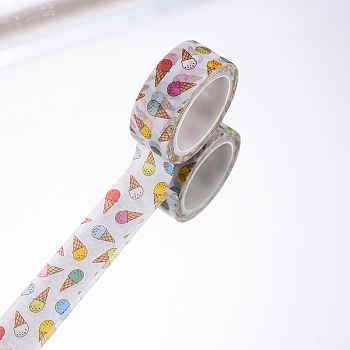 DIY Scrapbook Decorative Paper Tapes, Adhesive Tapes, Ice Cream, White, 15mm, 5m/roll(5.46yards/roll)