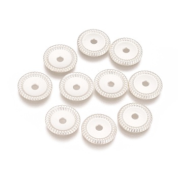 Brass Beads, Long-Lasting Plated, Pattern Pressing, Flat Round, Matte Silver Color, 11x1.5mm, Hole: 2mm
