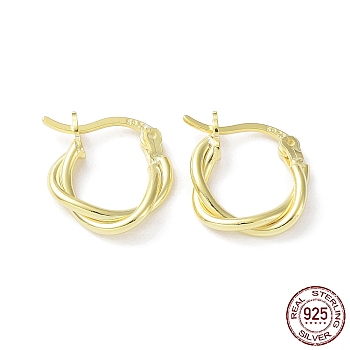 925 Sterling Silver Hoop Earrings, Twist Wire, with S925 Stamp, Real 18K Gold Plated, 14x3x13mm