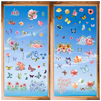 8 Sheets 8 Styles PVC Waterproof Wall Stickers, Self-Adhesive Decals, for Window or Stairway Home Decoration, Rectangle, Butterfly, 200x145mm, about 1 sheets/style