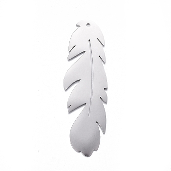 304 Stainless Steel Big Pendants, Stamping Blank Tag, Feather, Stainless Steel Color, 50x16x1mm, Hole: 1.2mm