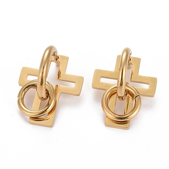 304 Stainless Steel Half Hoop Earrings, Stud Earrings, with Ear Nut, Cross & Ring, Golden, 24x19x24mm, Pin: 1mm