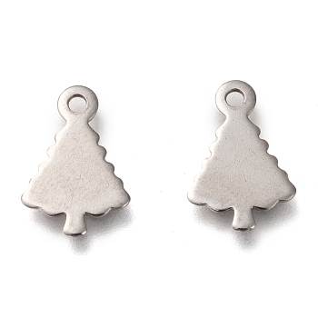 Christmas 201 Stainless Steel Charms, Christmas Tree, Stainless Steel Color, 14x9x0.7mm, Hole: 1.4mm