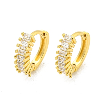 Brass Micro Pave Cubic Zirconia Hoop Earring, Real 18K Gold Plated, Ring, 14x4mm