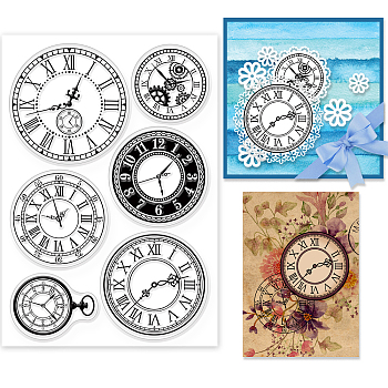 PVC Plastic Stamps, for DIY Scrapbooking, Photo Album Decorative, Cards Making, Stamp Sheets, Clock Pattern, 16x11x0.3cm