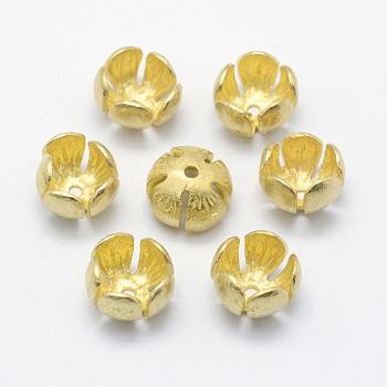 Brass Bead Caps, 5-Petal, Lead Free & Cadmium Free & Nickel Free, Flower, Raw(Unplated), 12x8mm, Hole: 1.5mm
