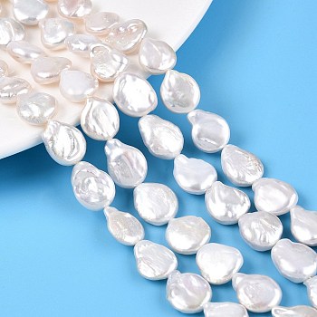 Natural Keshi Pearl Beads Strands, Cultured Freshwater Pearl, Baroque Pearls, Teardrop, Creamy White, 12~16x10.5~12x3.5~6.5mm, Hole: 0.7mm, about 26~28pcs/strand, 14.96~15.35 inch(38~39cm)