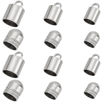 Beebeecraft 120Pcs 6 Styles 201 Stainless Steel Cord Ends, End Caps, Column, Stainless Steel Color, 6~11.5x5~8mm, Hole: 0.5~2.5mm, Inner Diameter: 4~7mm, 20Pcs/style