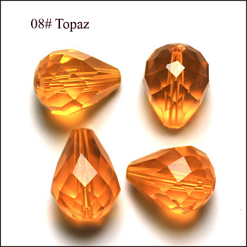 Imitation Austrian Crystal Beads, Grade AAA, Faceted, Drop, Orange, 10x12mm, Hole: 0.9~1.5mm
