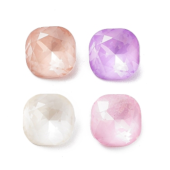 Glass Rhinestone Cabochons, Point Back & Back Plated, Faceted, Square, Mixed Color, 8x8x4mm