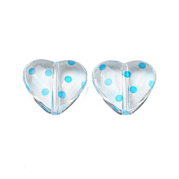 Transparent Printed Acrylic Beads, Heart, Deep Sky Blue, 16.5x18x7mm, Hole: 1.5mm